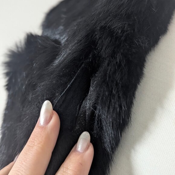 Utex  Black Suede Winter Coat with Rabbit Fur  Medium - Picture 6 of 7